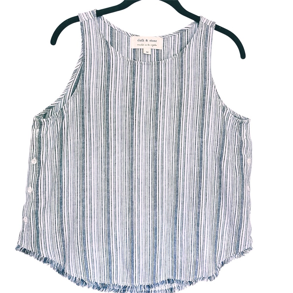 Cloth & Stone blue Striped Sleeveless linen blend top size M